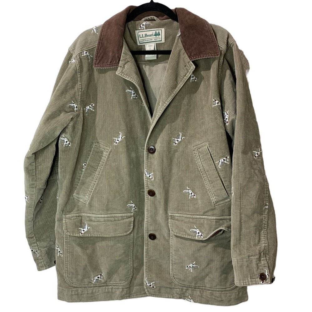 VTG L.L. Bean Dog Embroidered Corduroy Barn Chore Jacket